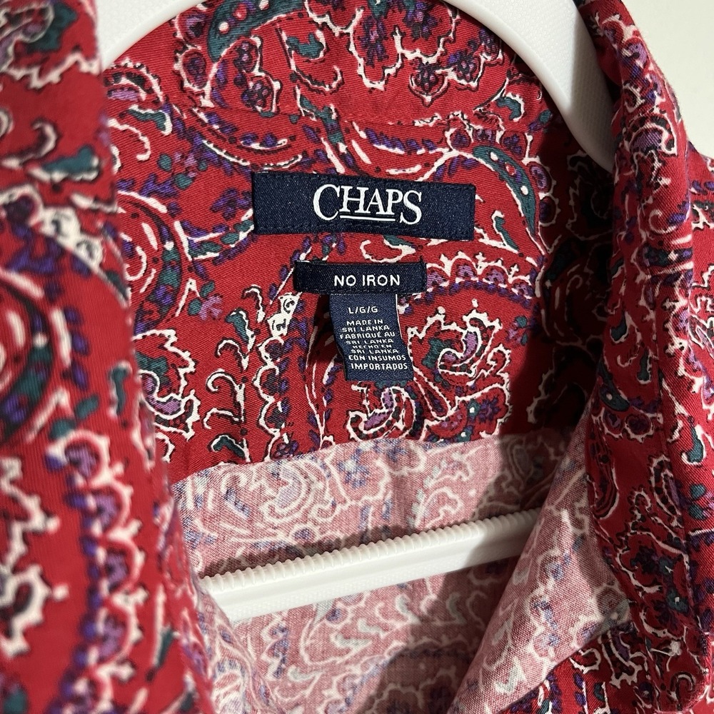 Chaps Button Up Shirt Womens Large Red Paisley No Iron Long Sleeve Blouse Top - Picture 3 of 10